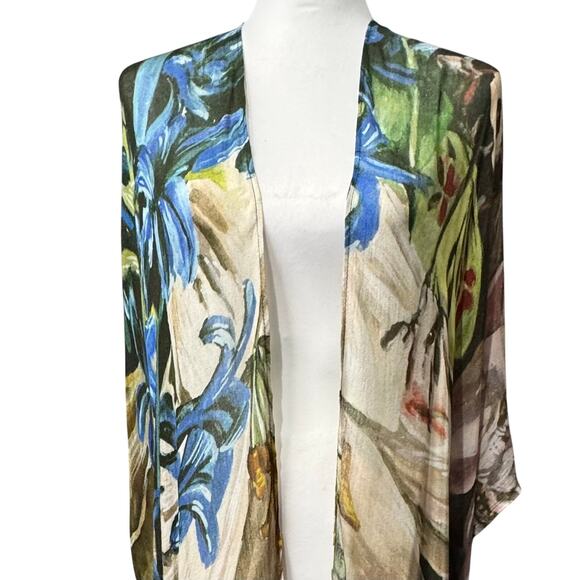 Signals Boho Tassel Hem 100% Modal Kimono Women One Size Large Scale Floral - Picture 6 of 12